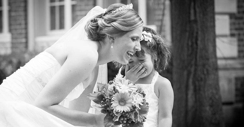 bride and flower girl