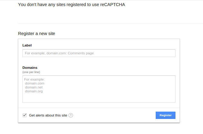 recaptcha registration page screen shot